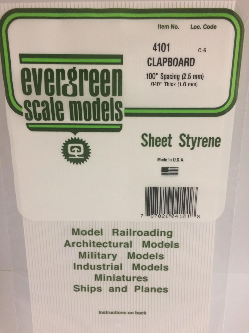 Evergreen Scale Models Clapboard .100" Spacing 4101